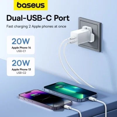 Os-Baseus Gan5 Pro Fast Charger C+C 40W Uk Moon White